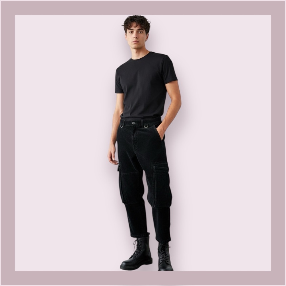 Five Four Los Angeles Navy Corduroy Baggy Crop Cargo Pants
